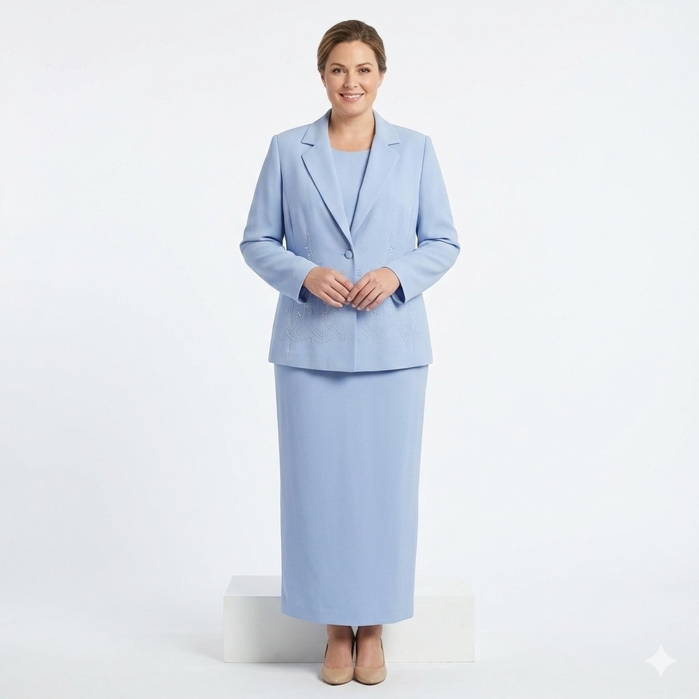 Maxie Klein Collections New York 3-Piece Beaded Blazer Suit Set Periwinkle 18W